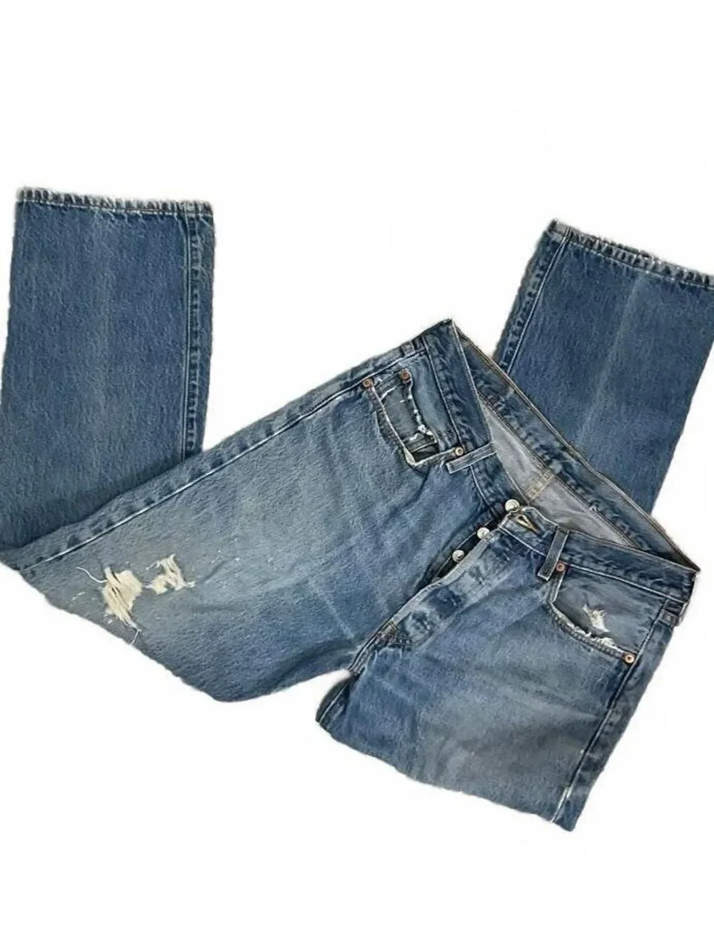 vintage Levi's 501 distressed jeans light wash button fly 34x30 100% cotton